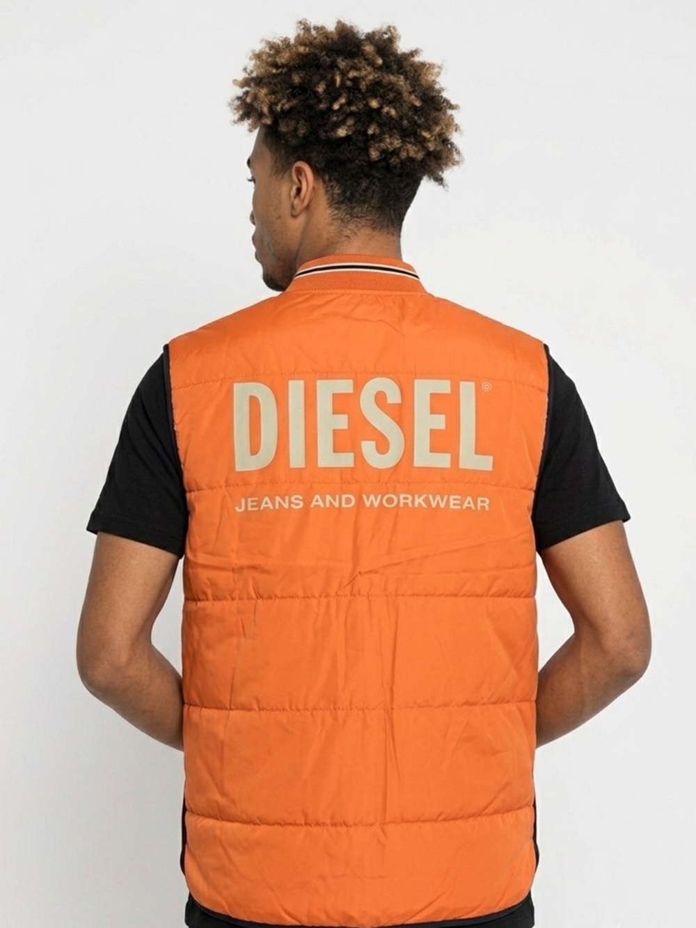 Diesel Orange Quilted Puffer Vest with Bold Back Logo